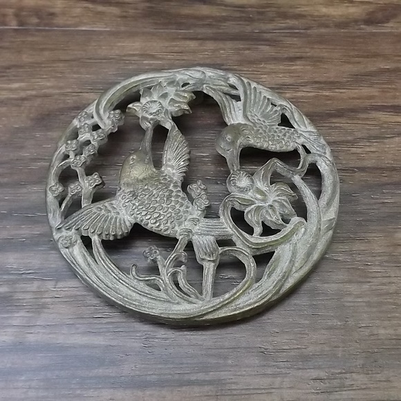 Potpourri Glass Jar With Brass Hummingbird Lid Candle Trinket Bowl Dish Vintage - Picture 2 of 6